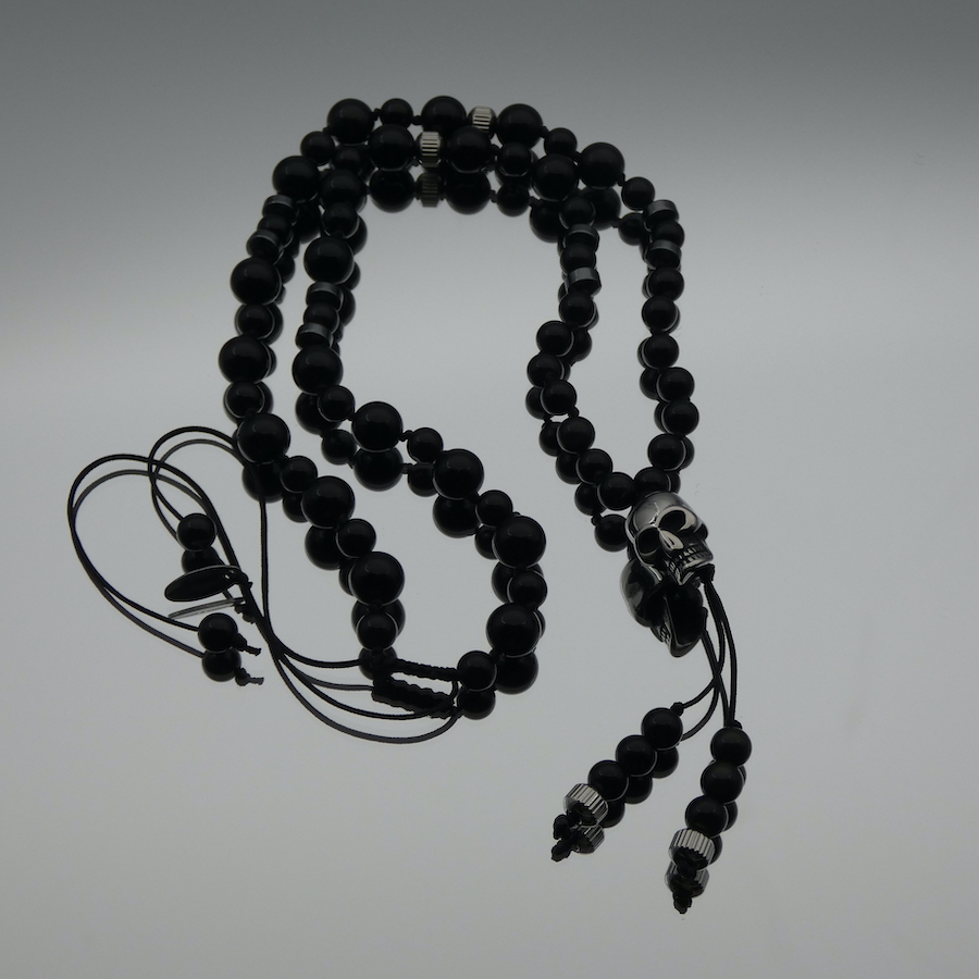 Collier homme pierre obsidienne  pendentif crâne