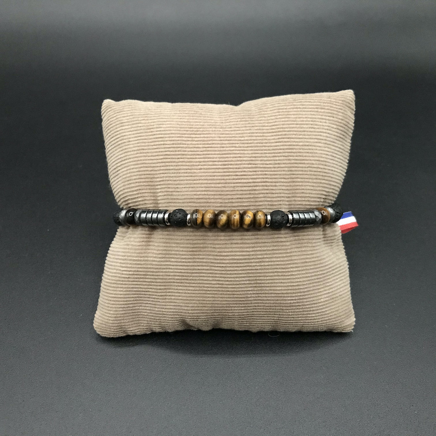 bracelet homme pierre naturelle oeil de tigre pierre de lave