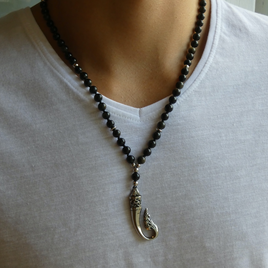 collier long homme pierre naturelle