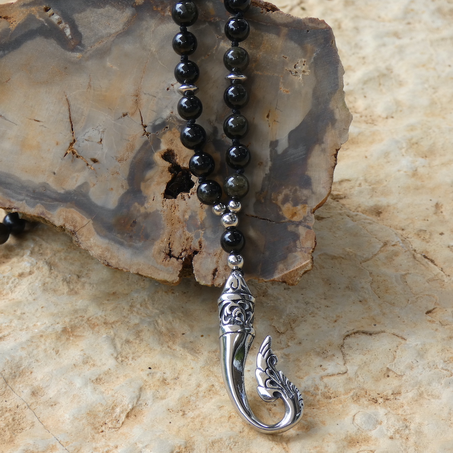 collier sautoir homme pierre naturelle pendentif