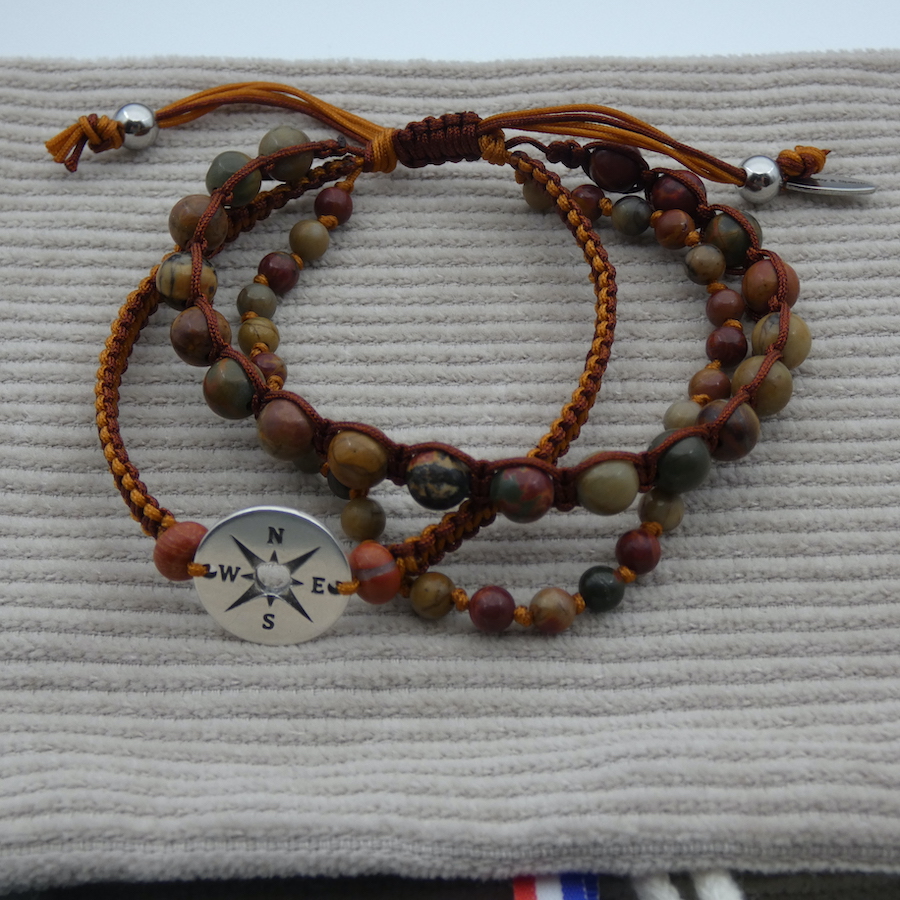 bracelet homme triple en pierre de jaspe