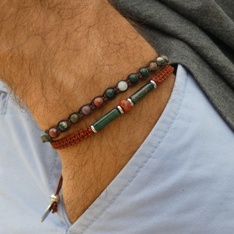 bracelet homme  jaspe et agate argenté