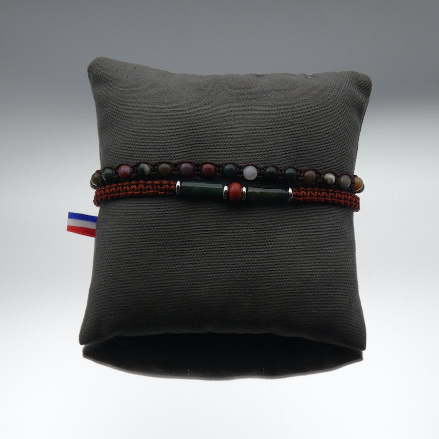 Bracelet homme pierre agate et jaspe rouge