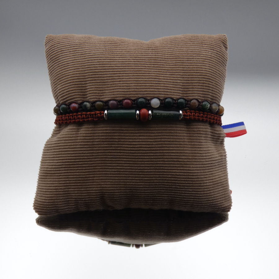 Bracelet homme deux rangs pierre  agate et jaspe