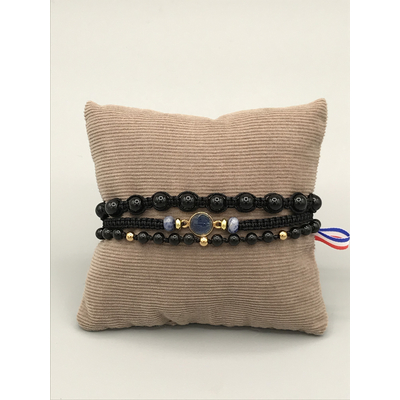 Bracelet homme pierre obsidienne médaille de protection