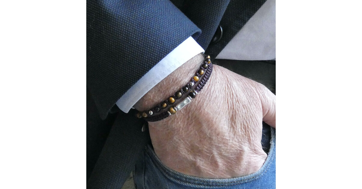 Bracelet Double Oeil Du Tigre Et Pierre De Lave – Taille Au Choix, Neuf Avec étiquettes, Mixte