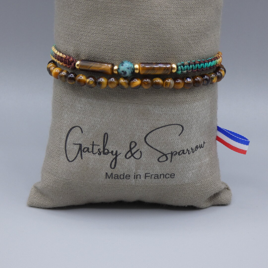 Bracelet Perles Œil De Tigre Et Turquoise Africaine - Fait Main - Sur Mesure