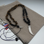 Collier pierre oeil de tigre et pendentif dent