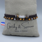 Bracelet homme double rangs en pierre oeil de tigre