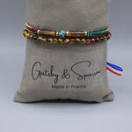 Bracelet  oeil de tigre turquoise double Osiris doré