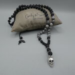 Collier sautoir pour homme:pierre de jaspe et lave