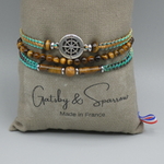 Bracelet homme oeil de tigre et jaspe trois rangs Eric