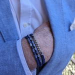 Bracelet-trio-triple-homme-pierre -naturelle-sodalite-chaine -bleu