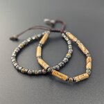 Bracelet-homme -deux- rangs-marron-pierres-naturelles-fabrication-française
