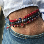 Bracelet homme de protection pierre amulette rouge et bleu