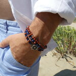 Bracelet homme style "Shamballa" pierre jaspe rouge