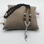 Collier homme pierre amazonite lave jaspe pendentif dent