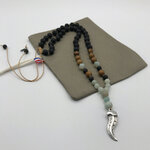 Collier mi-long homme pierre amazonite lave jaspe bois