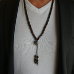 Collier mala homme obsidienne acajou pendentif Ganesh