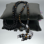 Collier  long homme pierre oeil de tigre pendentif Ganesh