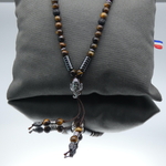 Collier Mala homme pierre oeil de tigre pendentif Ganesh