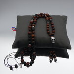 Collier homme pendentif crâne pierre obsidienne acajou