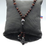 collier homme style rock pierre obsidienne acajou