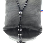 Collier homme pendentif crâne pierre obsidienne oeil céleste