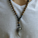collier homme dent de loup pierre jaspe bois