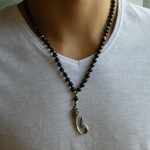 collier long homme pierre naturelle