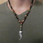 collier homme pierre naturelle de jaspe et pendentif