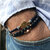 Bracelet homme protection médaille saint Benoit dorée pierre naturelle