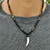Collier homme pierre de lave oeil de tigre et pendentif dent