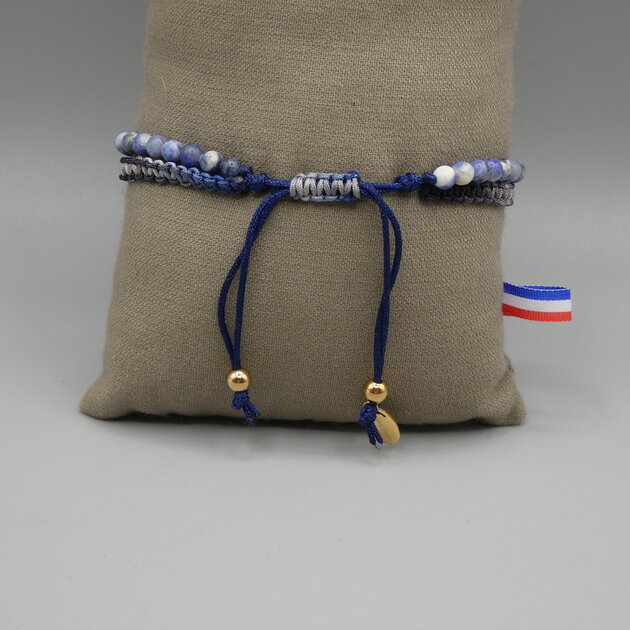 Bracelet En Acier S.Steel Avec Perles De Sodalite Bleues - Bijou D'occasion