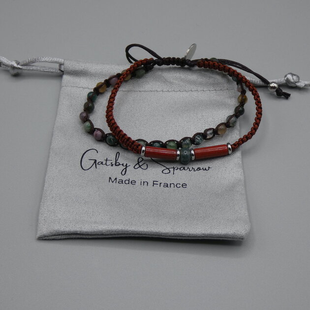 Bracelet Perles Turquoise Et Jaspe Rouge - Pierre Naturelle - Fait Main Sur Mesure