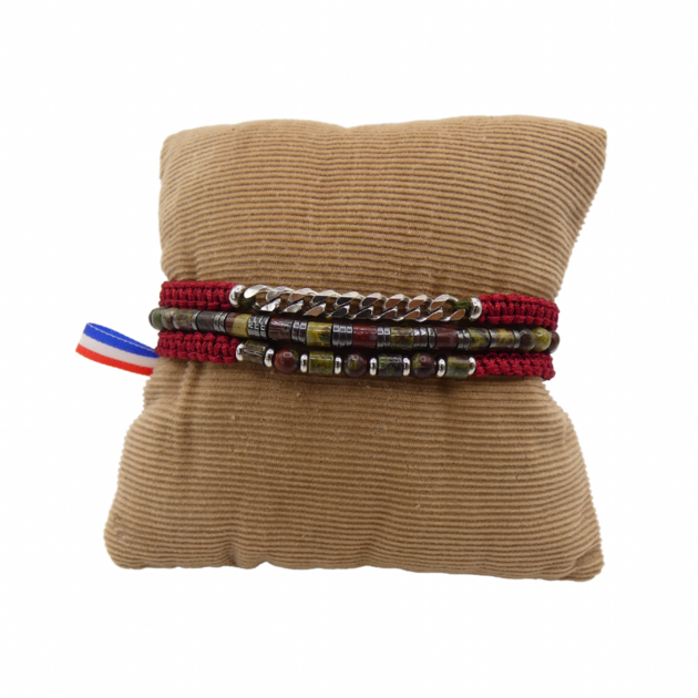Bracelet Perles Hématite Et Jaspe Rouge - Fait Main Sur Mesure - Homme, Femme, Enfant