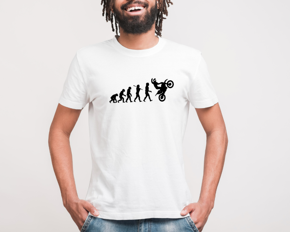 T-shirt personnalisé Evolution de l\'homme vers la motocross