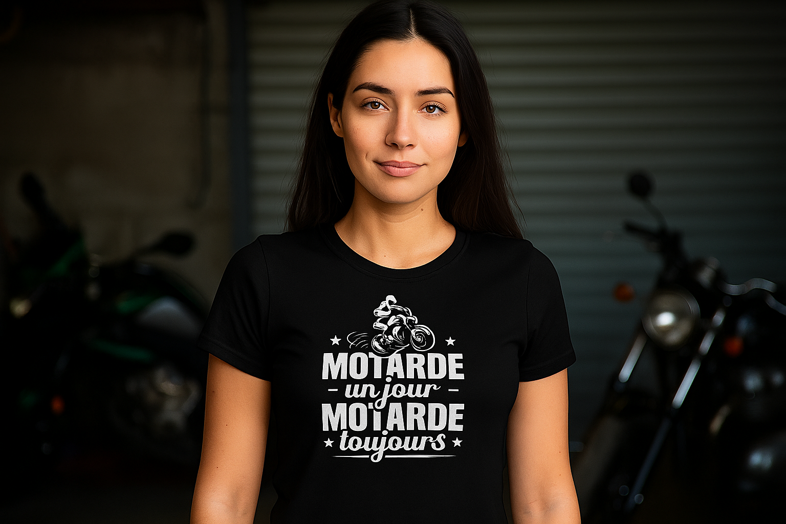 T-shirt femme noir motarde un jour