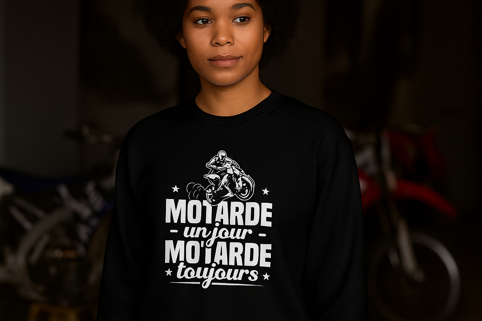 Sweat Motarde un jour motarde toujours noir