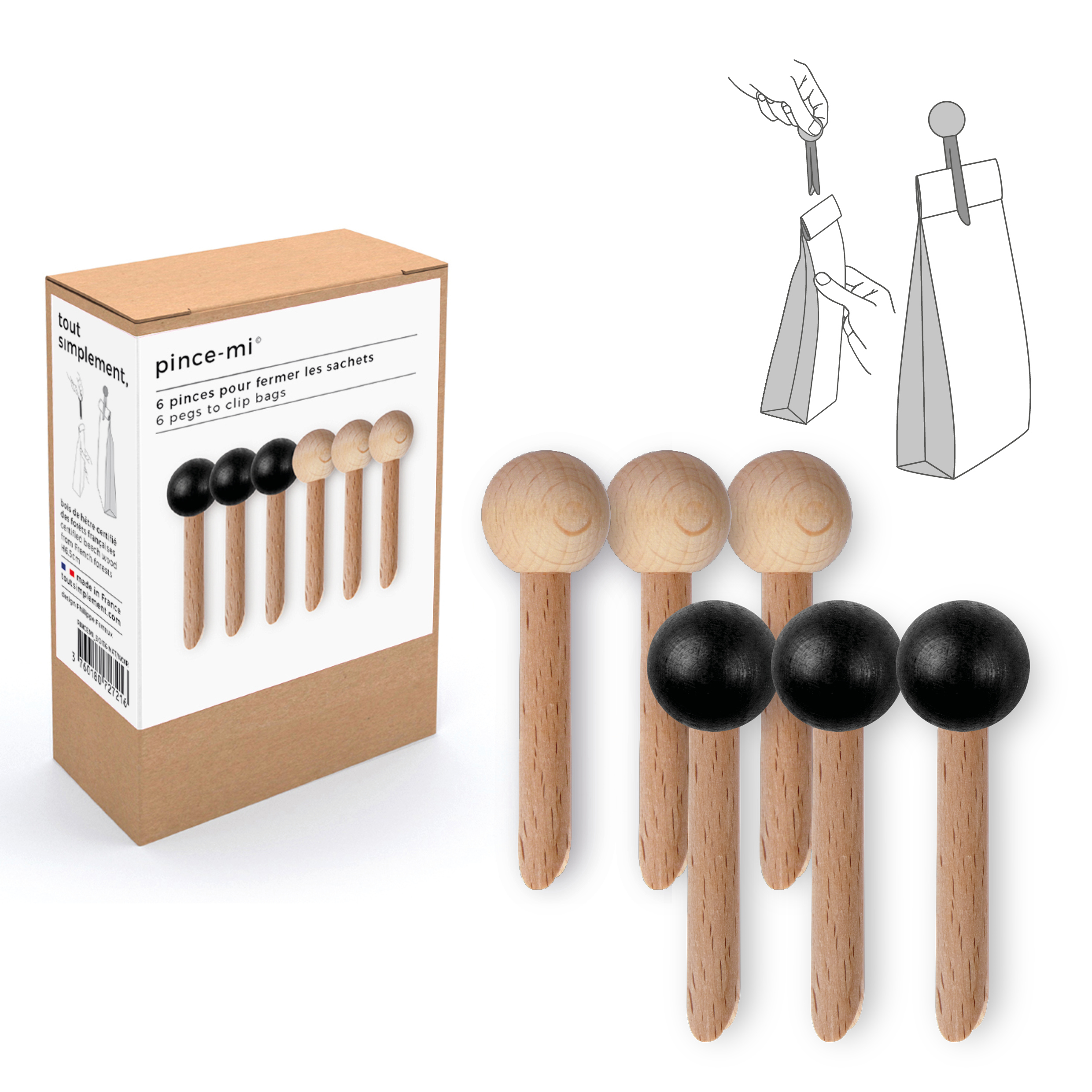 Set 6 pinces en bois oeuf | PackInBox