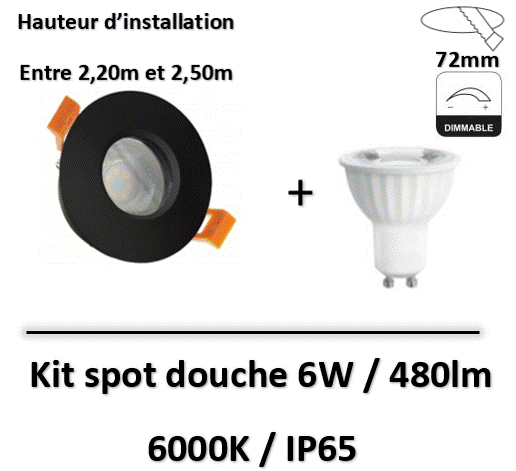 spot-led-douche-noir-6W
