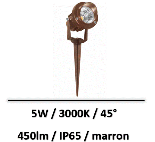 eclairage-led-5Wspot-piquet-marron