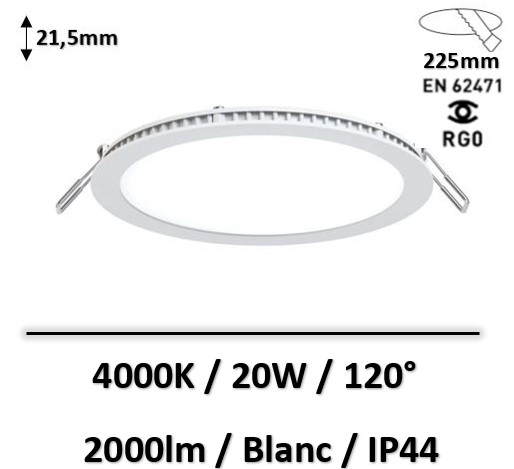 CLAR- Spot LED Encastrable 20W Extra Plat, Downlight pour Salle de Bain, Blanc Neutre 4000K (Pack 10