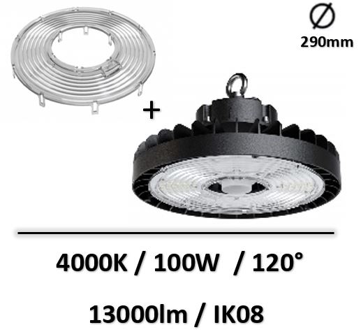 Lited - Luminaire Industriel SOLEM 100W - 120° + lentille 120° - SOL100-001+SOLEM-LEN120