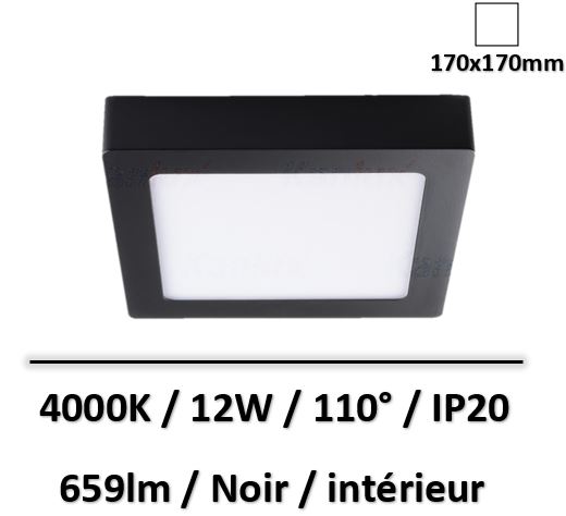 spor-carre-noir-led-12W