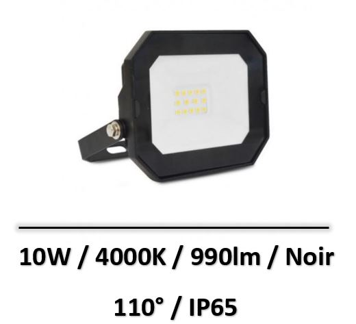 Miidex - PROJECTEUR EXTERIEUR LED PLAT NOIR 10W 4000K SANS CÂBLE - 800331