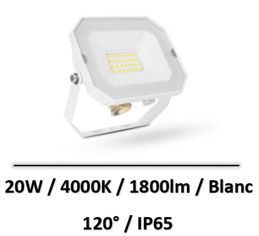 Miidex - PROJECTEUR EXTERIEUR LED PLAT BLANC 20W 4000K SANS CÂBLE - 800342