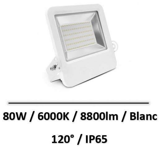 Miidex - PROJECTEUR EXTERIEUR LED PLAT BLANC 80W 6000K - 800413
