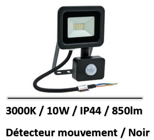 projecteur-10W-3000k-detecteur-noir