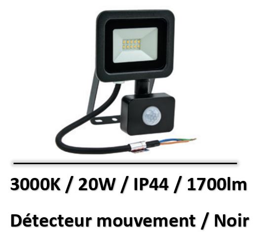 Spectrum - Projecteur 20W 3000K Détecteur de mouvement - Noir - SLI029038WW